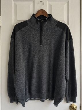 Vintage Bachrach Charcoal Merino Wool Blend Quarter Zip Sweater L Italy